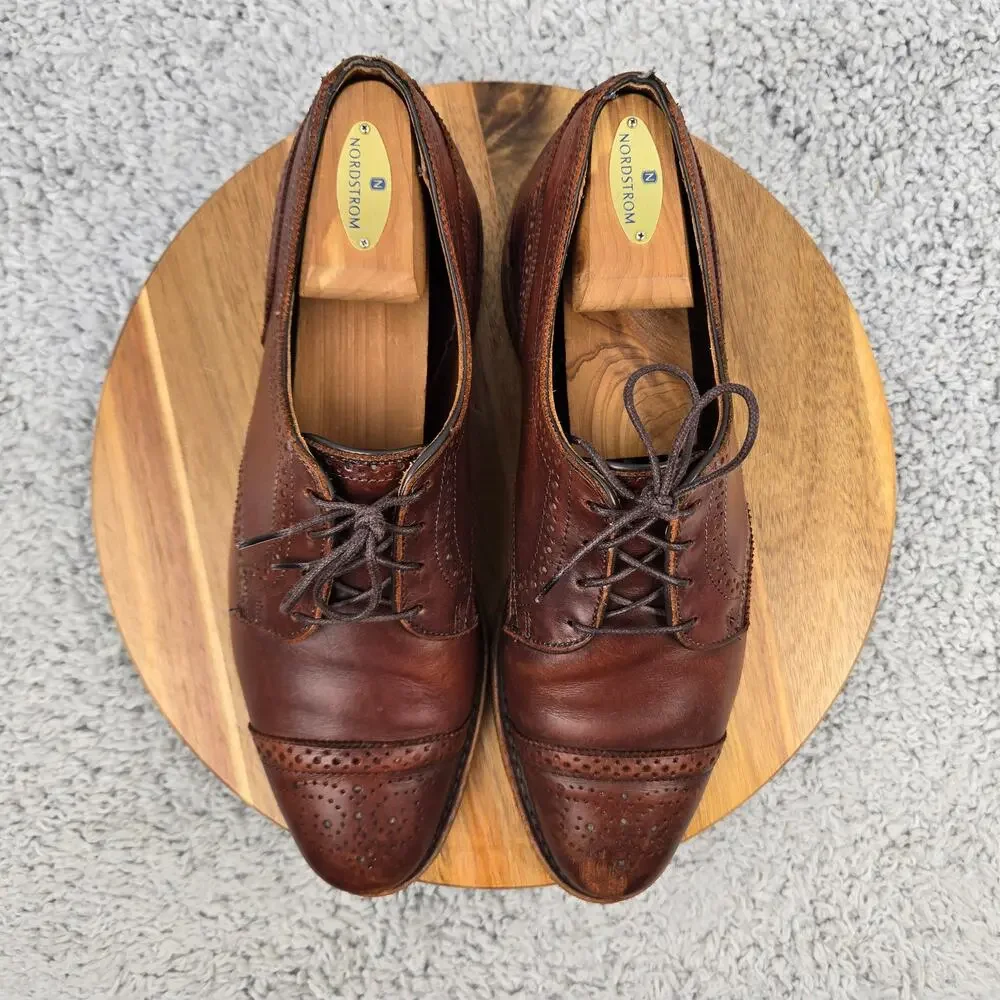 Allen Edmonds Mens 10D 6th Avenue Brown Leather Cap Toe Brogue Oxford Shoe 2026